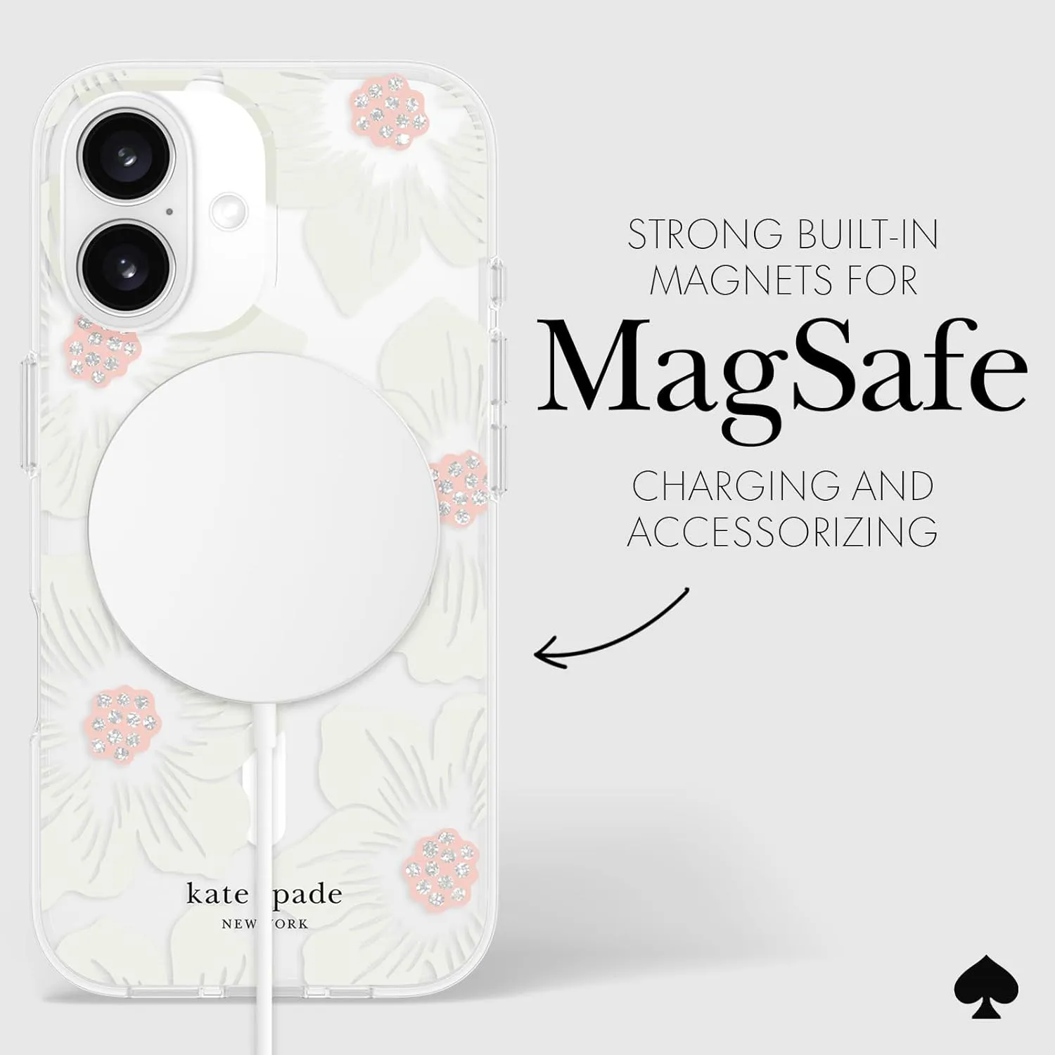 kate spade new york iPhone 16 Case - Compatible with MagSafe - Designer Phone Case - Hollyhock Cream Floral