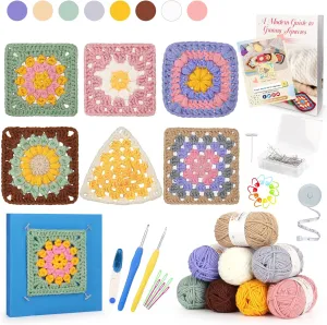 Katech Crochet Kit for Beginners, Granny Squares Crochet Kit for Adults Includes Crochet Blocking Mat Crochet Book, Crochet Starter Kit for Beginner Kids Learn to Crochet Blanket Bags (GRP C)