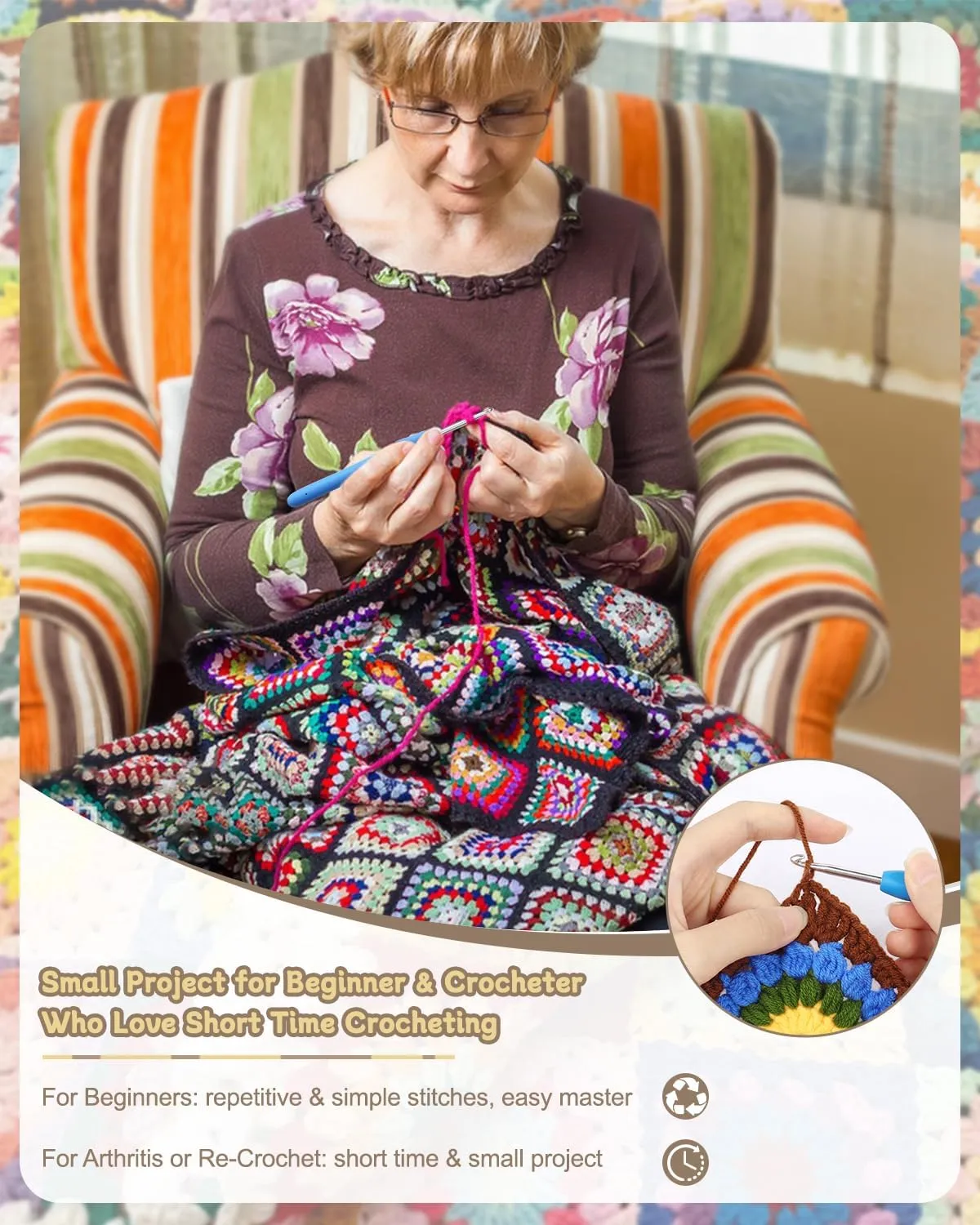Katech Crochet Kit for Beginners, Granny Squares Crochet Kit for Adults Includes Crochet Blocking Mat Crochet Book, Crochet Starter Kit for Beginner Kids Learn to Crochet Blanket Bags (GRP C)