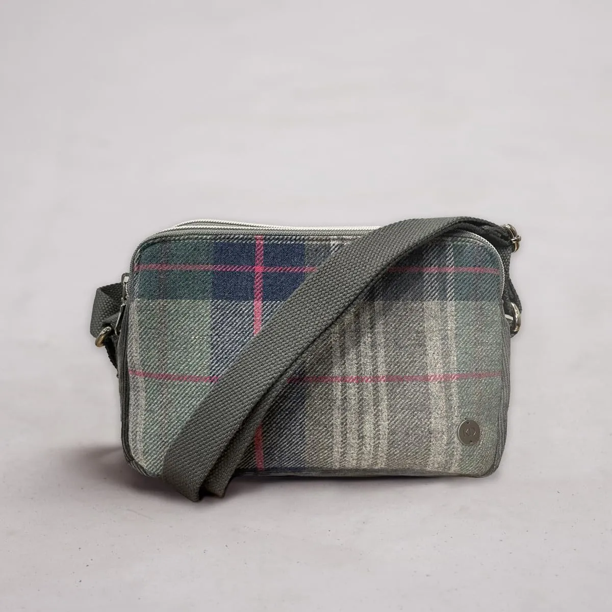 Katherine Double Zip Crossbody Grey/Pink Check