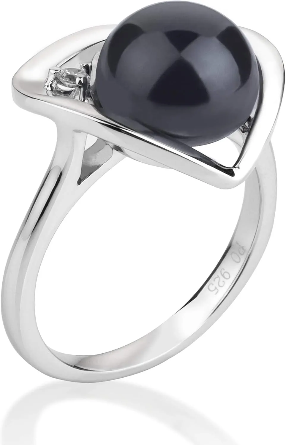 Katie Heart Black 9-10mm AA Quality Freshwater 925 Sterling Silver Cultured Pearl Ring For Women
