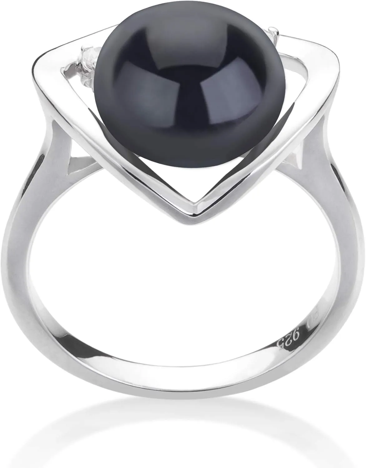 Katie Heart Black 9-10mm AA Quality Freshwater 925 Sterling Silver Cultured Pearl Ring For Women
