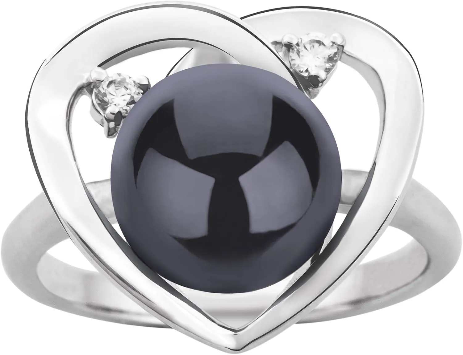 Katie Heart Black 9-10mm AA Quality Freshwater 925 Sterling Silver Cultured Pearl Ring For Women
