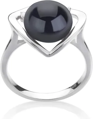 Katie Heart Black 9-10mm AA Quality Freshwater 925 Sterling Silver Cultured Pearl Ring For Women
