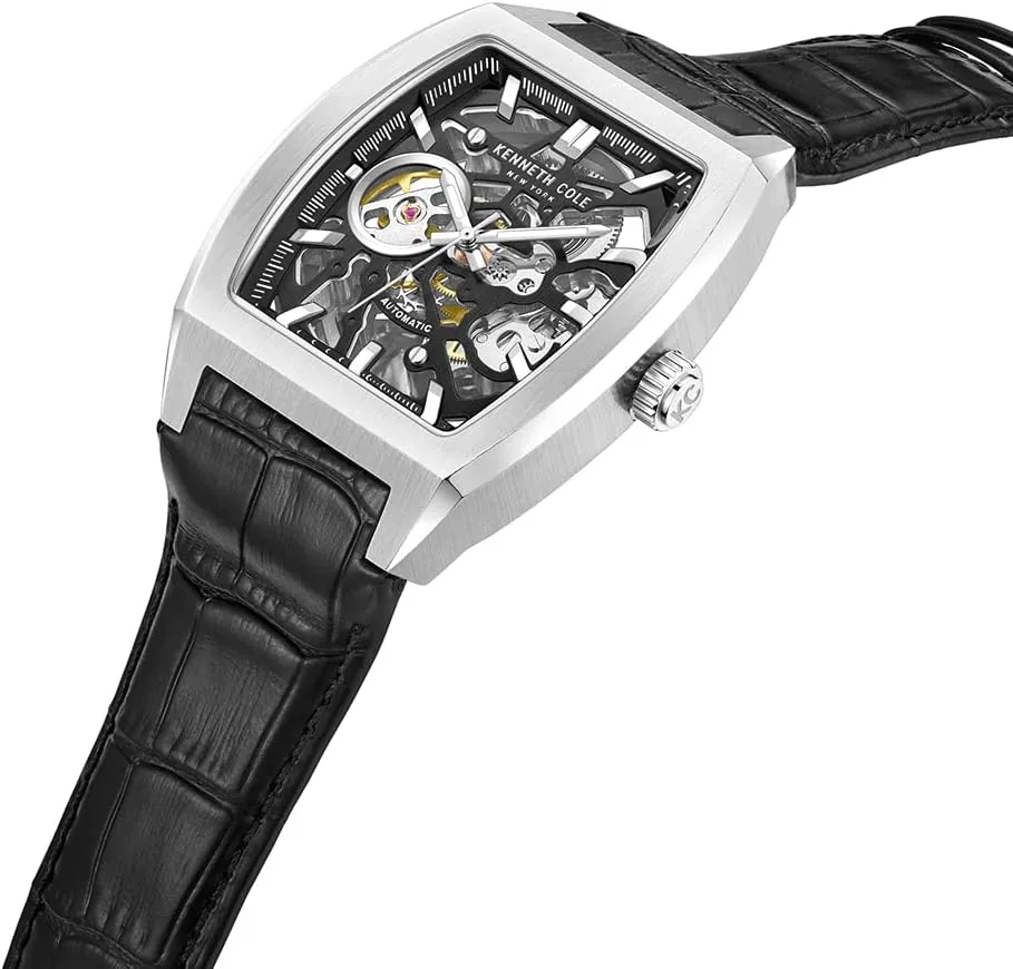 Kenneth Cole New York Men's Automatic Watch - Skeleton Dial, Curved Case, Contemporary Style