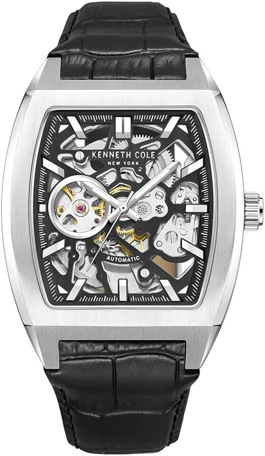 Kenneth Cole New York Men's Automatic Watch - Skeleton Dial, Curved Case, Contemporary Style