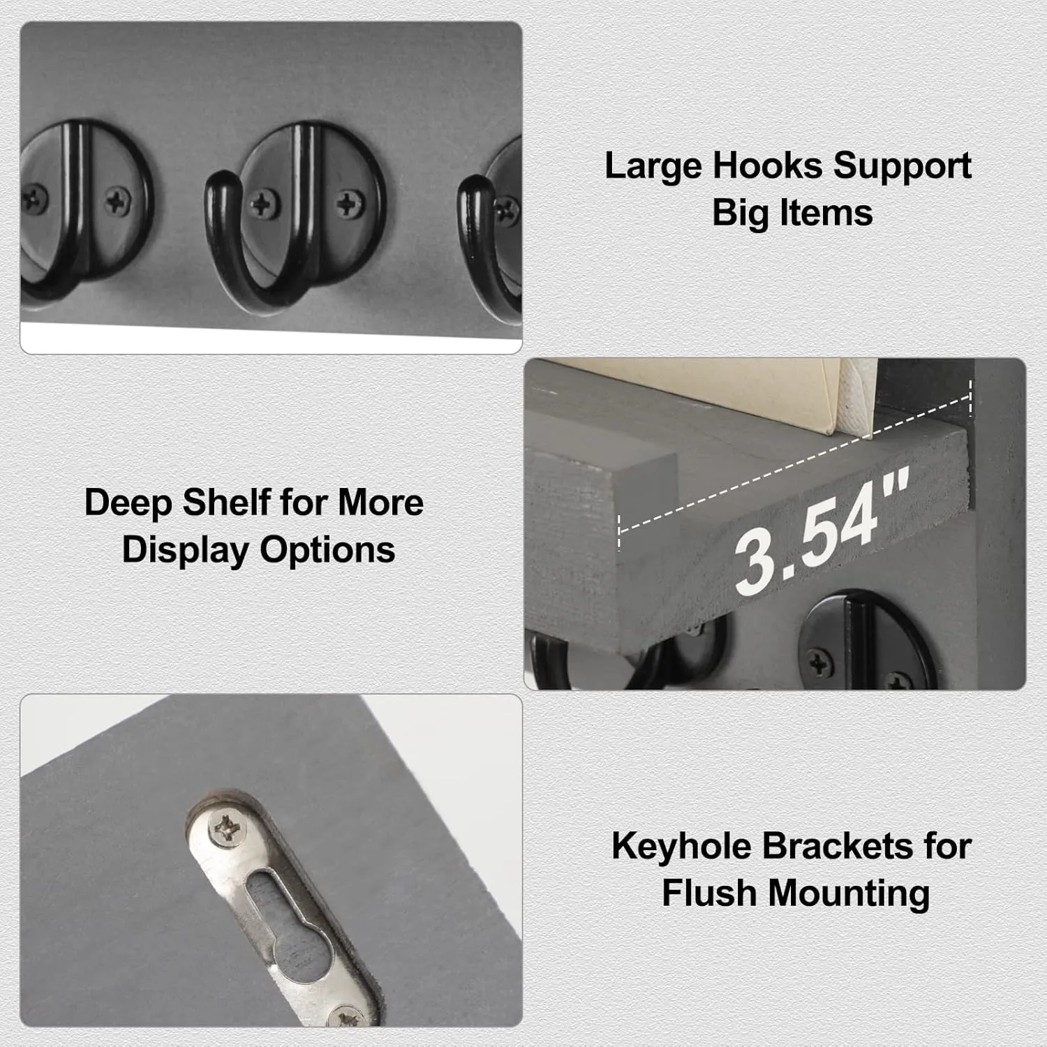 Key Holder for Wall, Decorative Key and Mail Holder with Shelf Has Large Key Hooks for Bags, Coats, Umbrella – Paulownia Wood Key Hanger with Mounting Hardware (9.8”W x 6.7”H x 4.2”D)