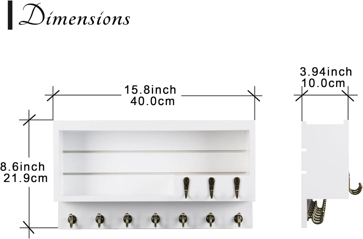 Key Holder for Wall, Mail Organizer Wall Mounted, Key Holder Wall Mount with 10 Key Hooks, White