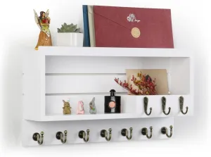 Key Holder for Wall, Mail Organizer Wall Mounted, Key Holder Wall Mount with 10 Key Hooks, White