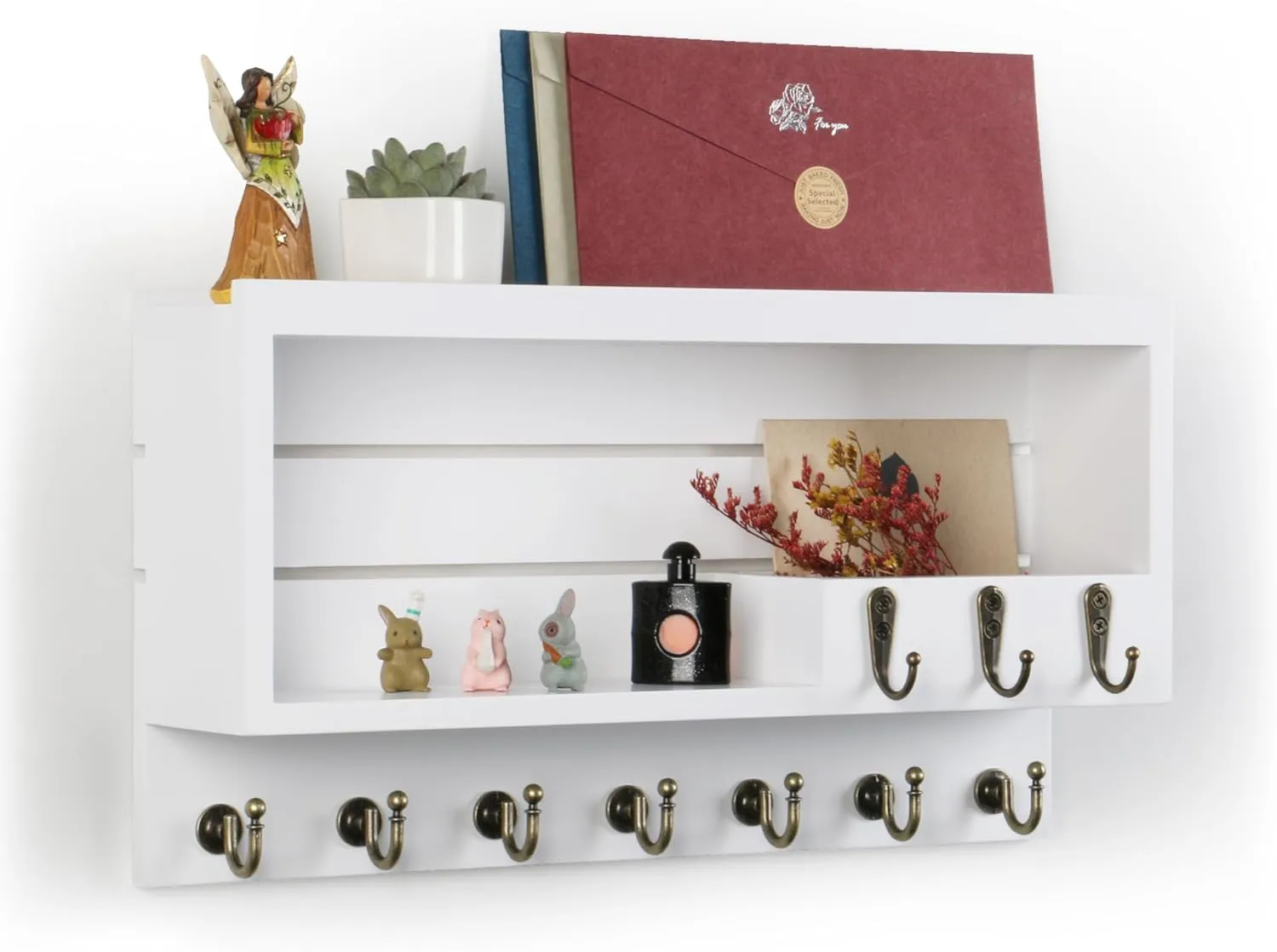 Key Holder for Wall, Mail Organizer Wall Mounted, Key Holder Wall Mount with 10 Key Hooks, White