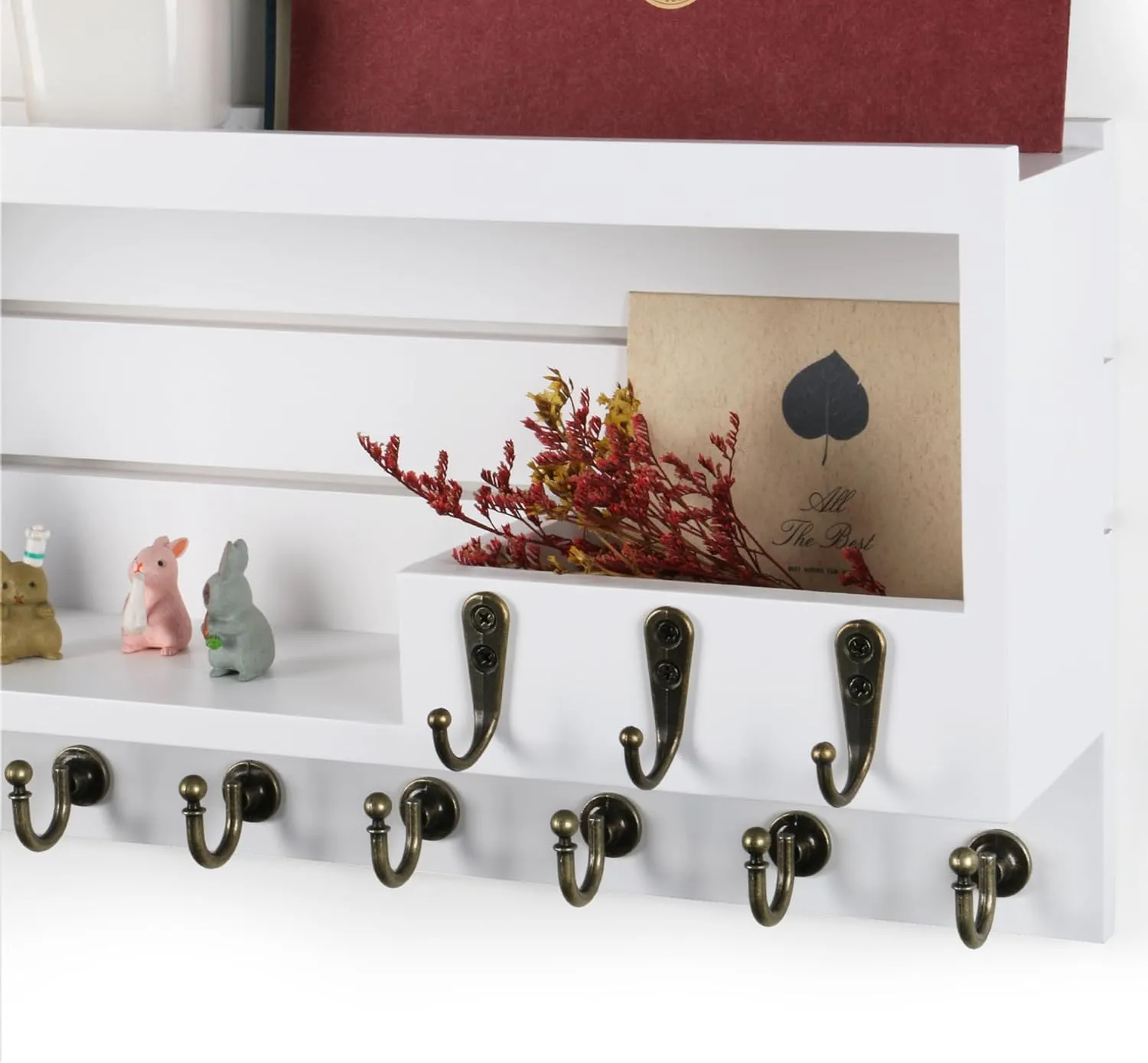 Key Holder for Wall, Mail Organizer Wall Mounted, Key Holder Wall Mount with 10 Key Hooks, White