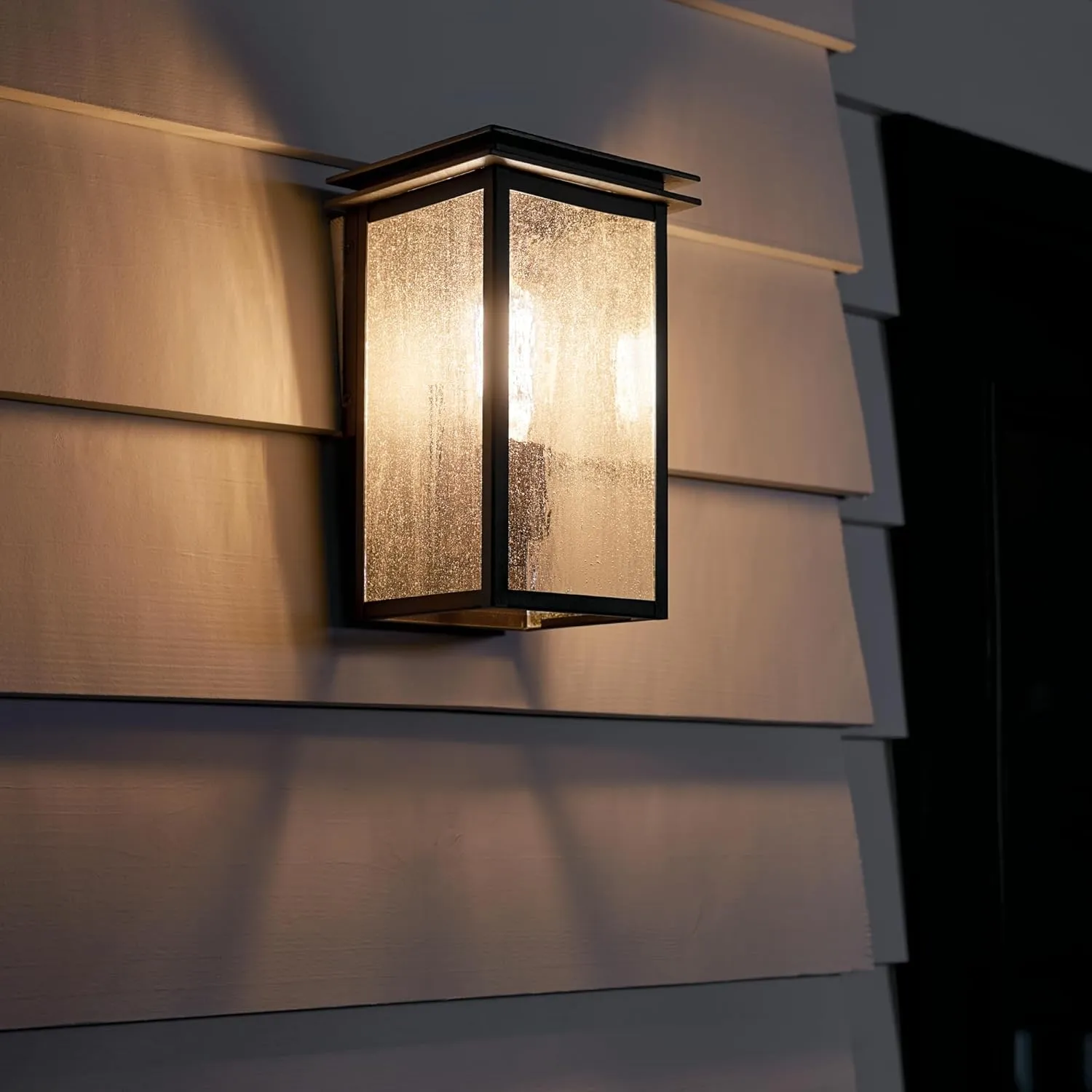 Kichler Arkville 10" 1 Light Outdoor Wall Light with Clear Seeded Glass in Textured Black for Exterior Doors, Walls, Porch, (10" x 6"), 59540BKT