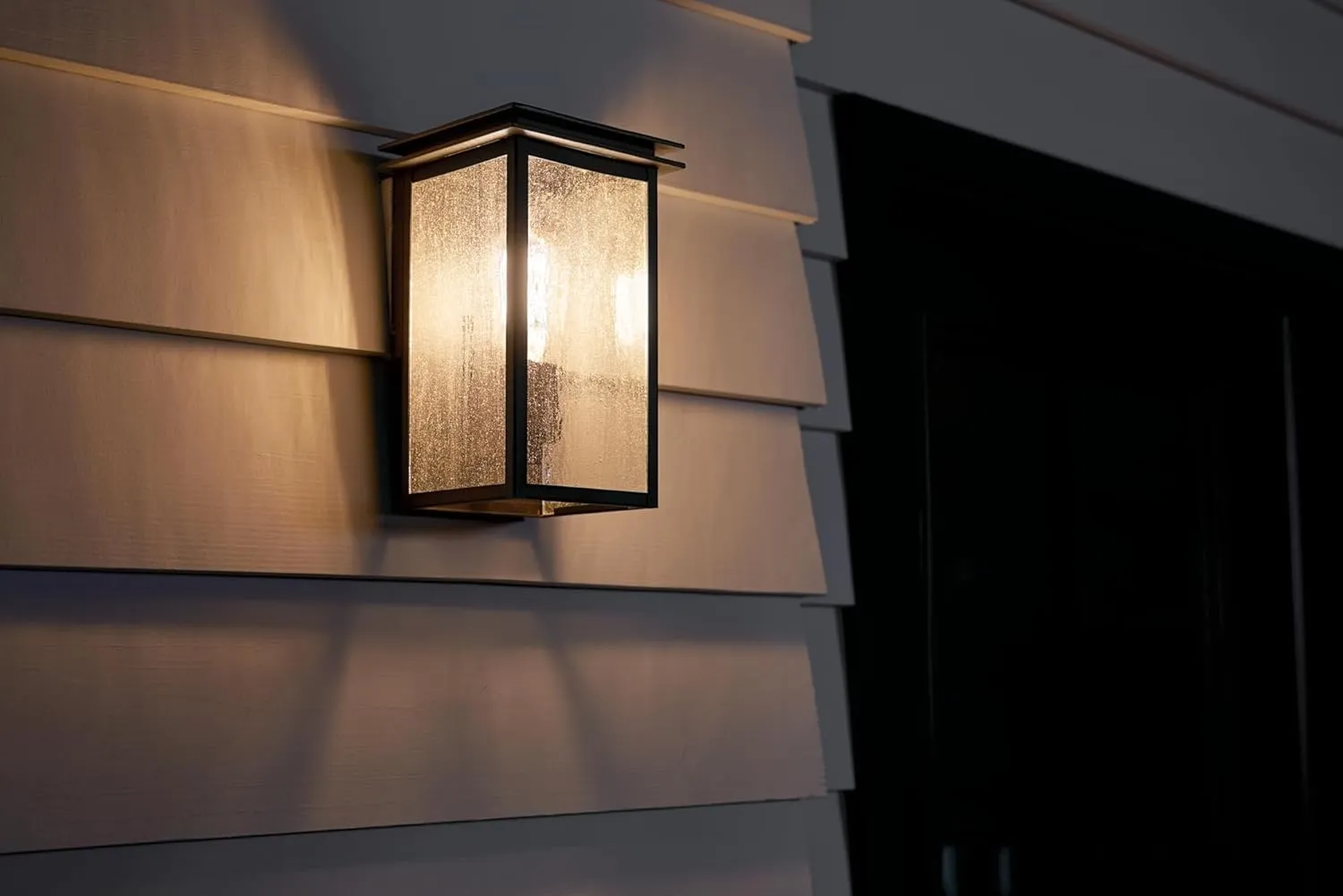 Kichler Arkville 10" 1 Light Outdoor Wall Light with Clear Seeded Glass in Textured Black for Exterior Doors, Walls, Porch, (10" x 6"), 59540BKT
