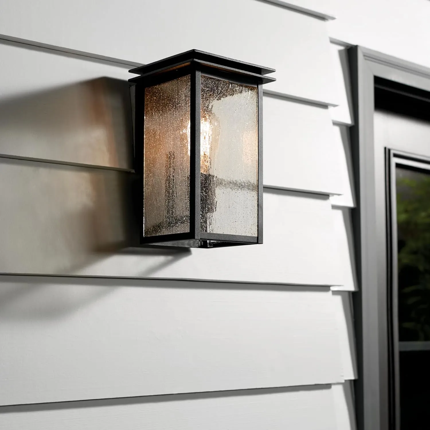 Kichler Arkville 10" 1 Light Outdoor Wall Light with Clear Seeded Glass in Textured Black for Exterior Doors, Walls, Porch, (10" x 6"), 59540BKT
