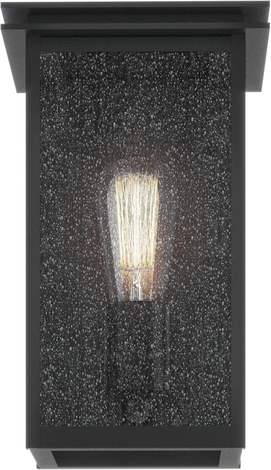 Kichler Arkville 10" 1 Light Outdoor Wall Light with Clear Seeded Glass in Textured Black for Exterior Doors, Walls, Porch, (10" x 6"), 59540BKT