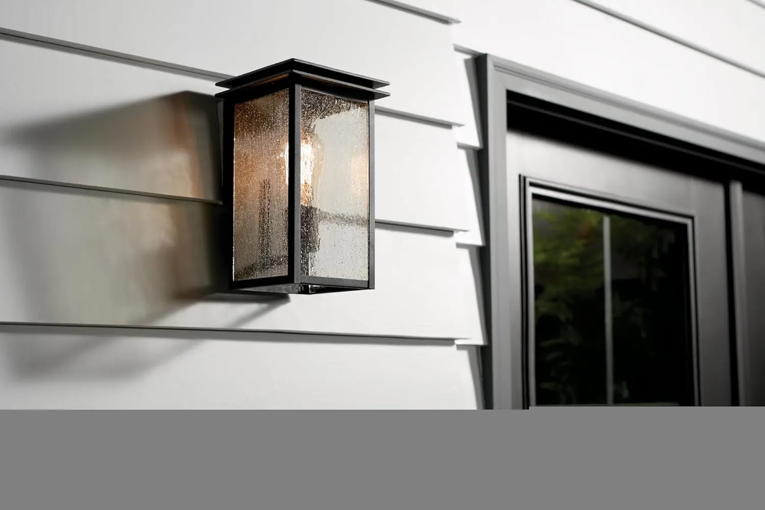 Kichler Arkville 10" 1 Light Outdoor Wall Light with Clear Seeded Glass in Textured Black for Exterior Doors, Walls, Porch, (10" x 6"), 59540BKT