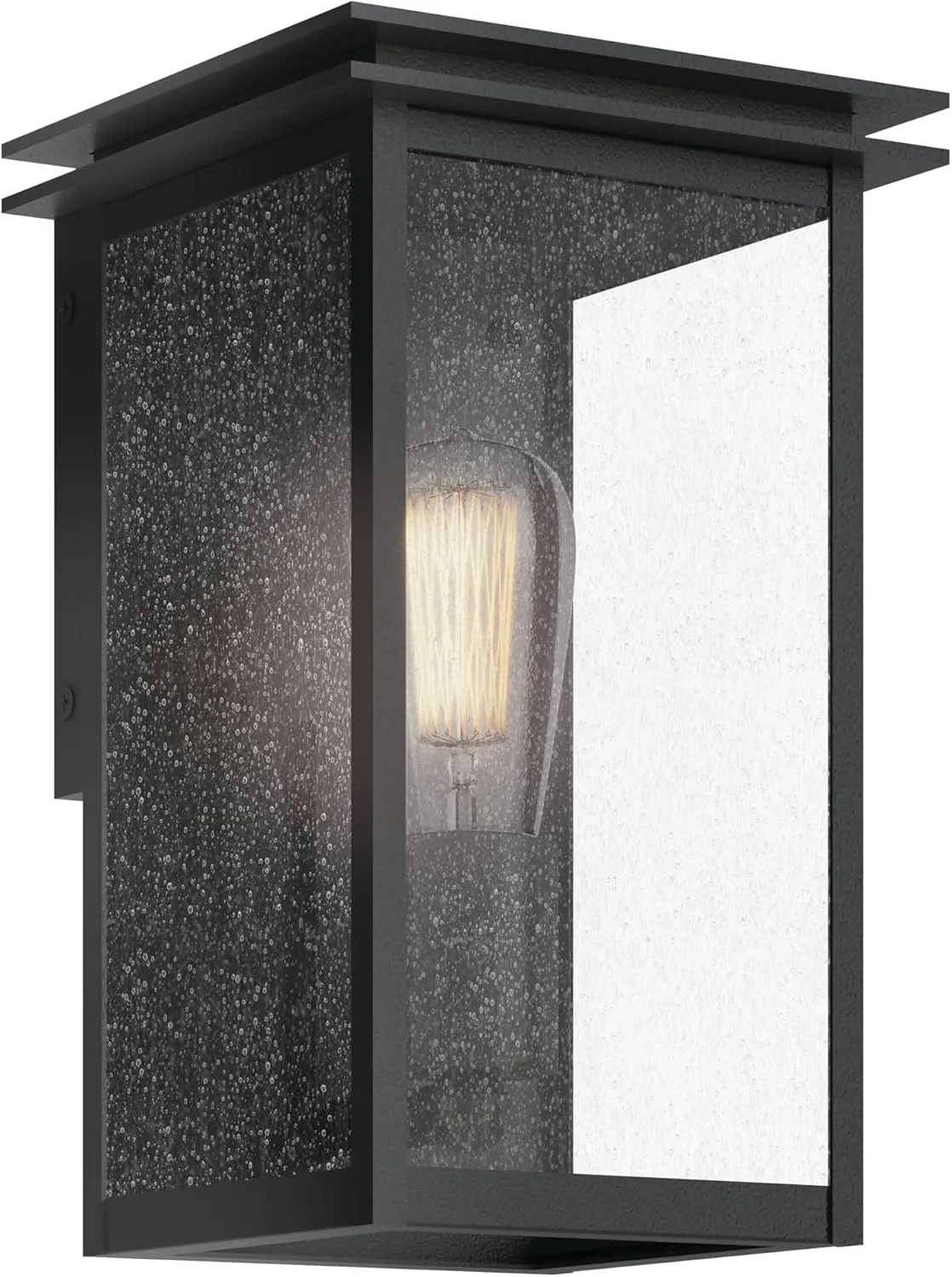 Kichler Arkville 10" 1 Light Outdoor Wall Light with Clear Seeded Glass in Textured Black for Exterior Doors, Walls, Porch, (10" x 6"), 59540BKT