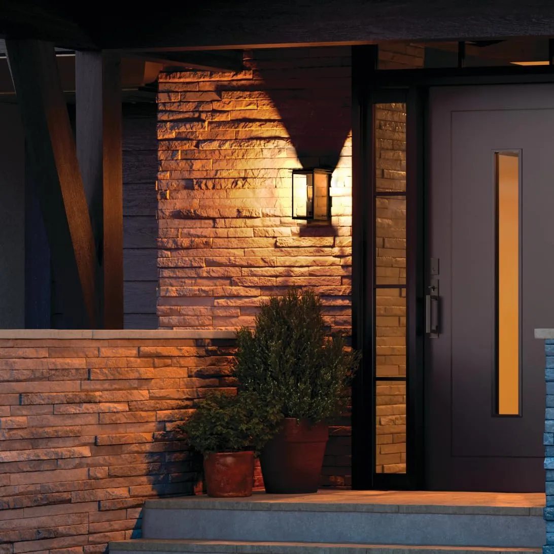 Kichler Arkville 10" 1 Light Outdoor Wall Light with Clear Seeded Glass in Textured Black for Exterior Doors, Walls, Porch, (10" x 6"), 59540BKT