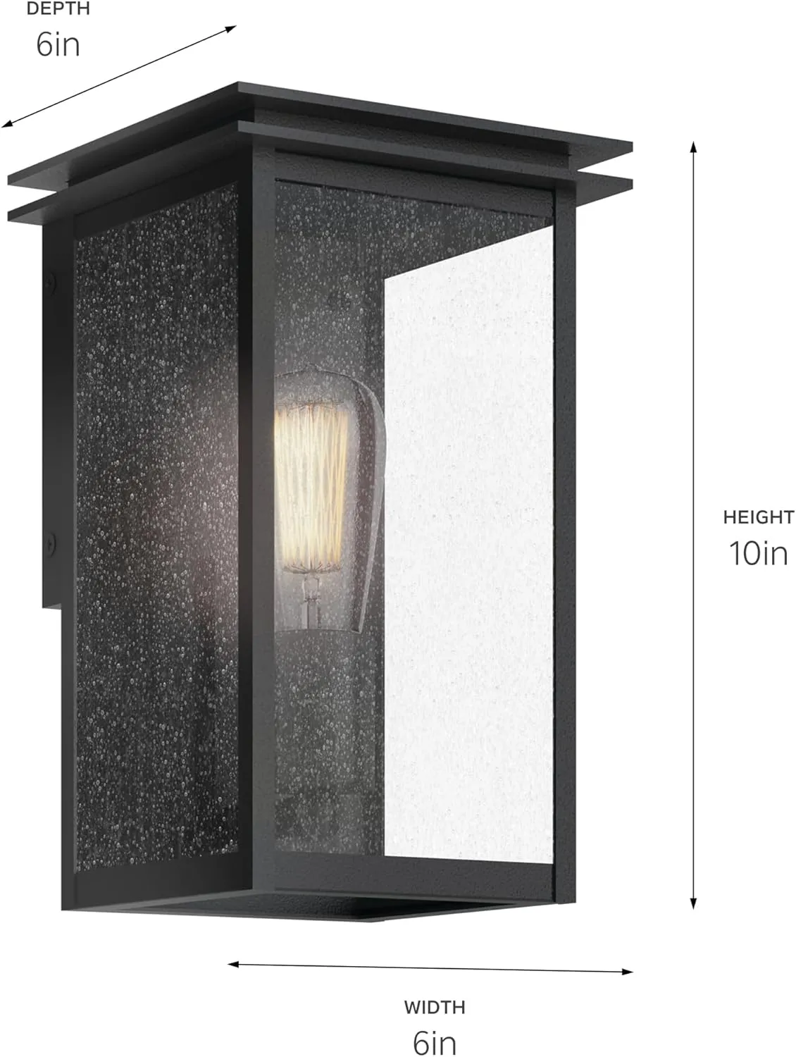 Kichler Arkville 10" 1 Light Outdoor Wall Light with Clear Seeded Glass in Textured Black for Exterior Doors, Walls, Porch, (10" x 6"), 59540BKT