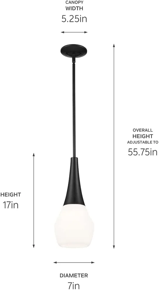 Kichler Deela 17 Inch 1 Light Pendant with Satin Etched Cased Opal Glass in Black