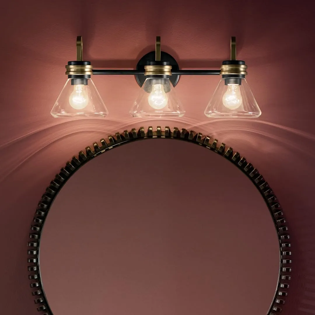 Kichler Farum 26" 3-Light Vanity Light with Clear Glass in Black, for Single or Double Vanity, Over a Mirror, Powder Room, Bathroom (26" W x 9.5" H) 55155BKCLR, Pack of 1