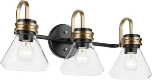 Kichler Farum 26" 3-Light Vanity Light with Clear Glass in Black, for Single or Double Vanity, Over a Mirror, Powder Room, Bathroom (26" W x 9.5" H) 55155BKCLR, Pack of 1