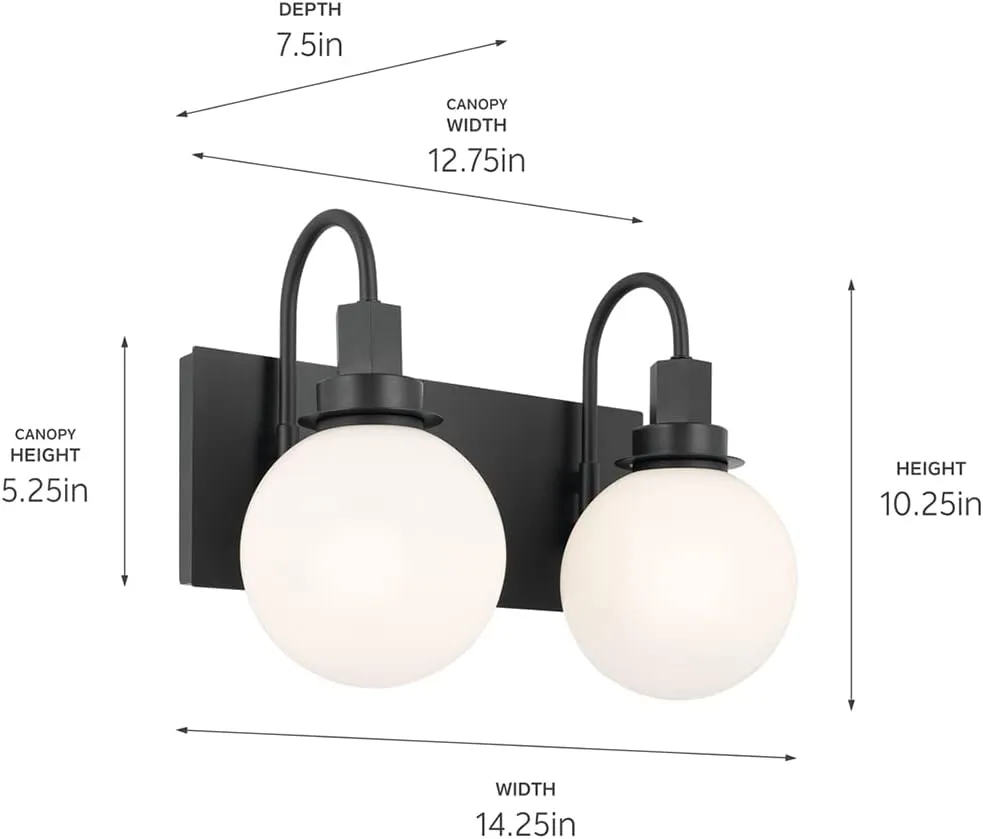 Kichler Hex 14.25 Inch 2 Light Vanity with Opal Glass in Black
