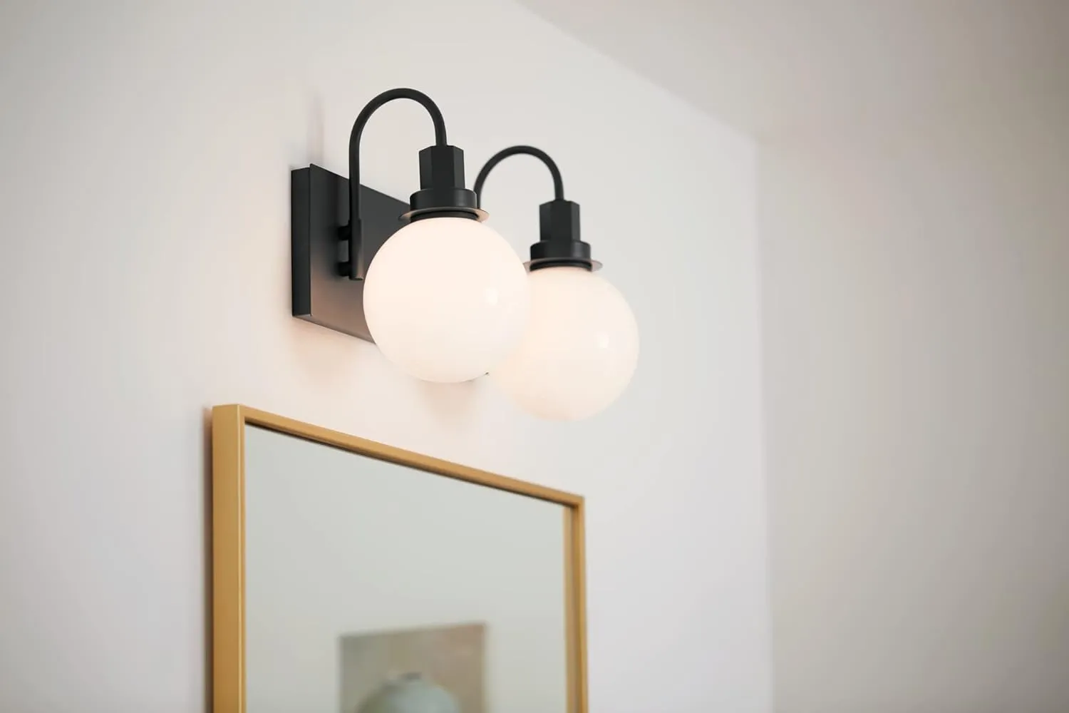 Kichler Hex 14.25 Inch 2 Light Vanity with Opal Glass in Black