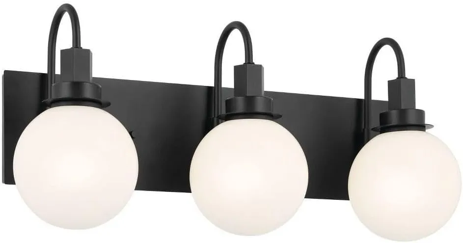 Kichler Hex 3-Light Vanity Light, Modern Light with Opal Glass in Black, Install Up or Down, Damp Rated, for Bathroom Vanity (22.75" x 10.25"), 55151BK
