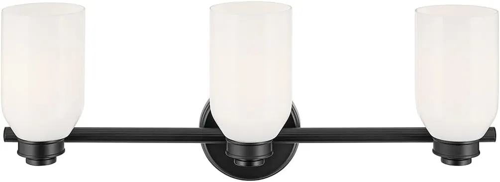 Kichler Shae 24.25" 3-Light Vanity Light with White Opal Glass in Black, for Bathroom Vanity, Powder Room, Over a Mirror, (24.25" W x 9" H), 55202BK