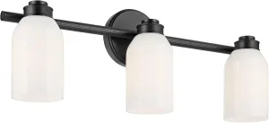 Kichler Shae 24.25" 3-Light Vanity Light with White Opal Glass in Black, for Bathroom Vanity, Powder Room, Over a Mirror, (24.25" W x 9" H), 55202BK