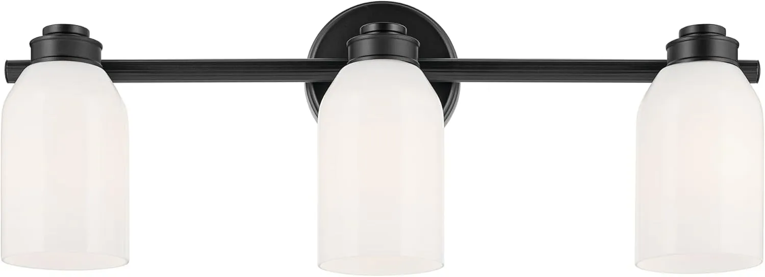 Kichler Shae 24.25" 3-Light Vanity Light with White Opal Glass in Black, for Bathroom Vanity, Powder Room, Over a Mirror, (24.25" W x 9" H), 55202BK