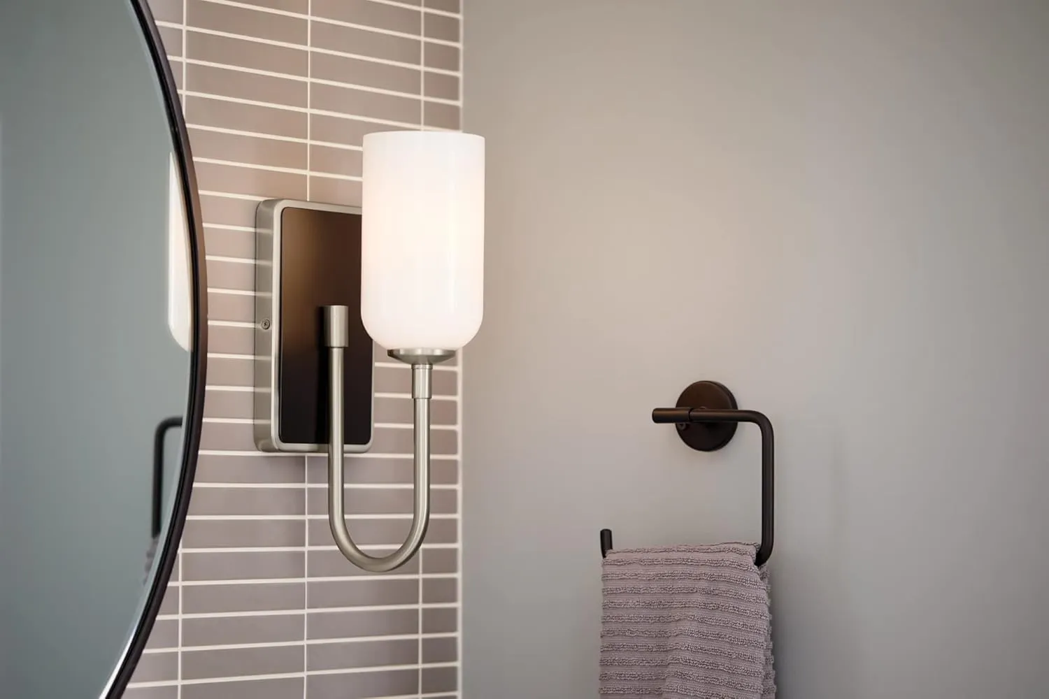 Kichler Solia 13.5 Inch 1 Light Wall Sconce with Opal Glass in Brushed Nickel with Black