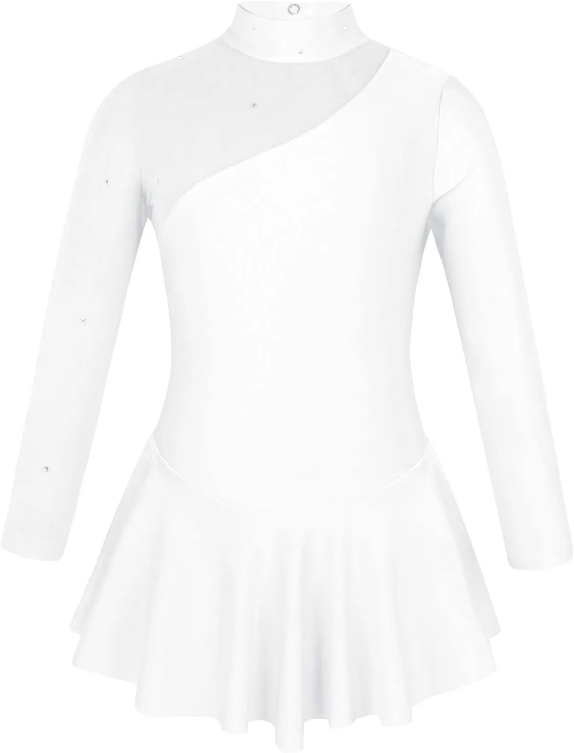 Kids Girls Figure Ice Skating Dress Mock Turtleneck Sparkly Ballet Dance Gymnastic Leotard Costumes