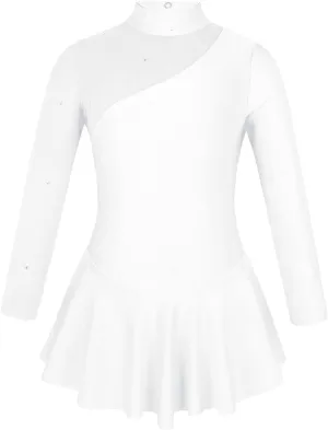 Kids Girls Figure Ice Skating Dress Mock Turtleneck Sparkly Ballet Dance Gymnastic Leotard Costumes