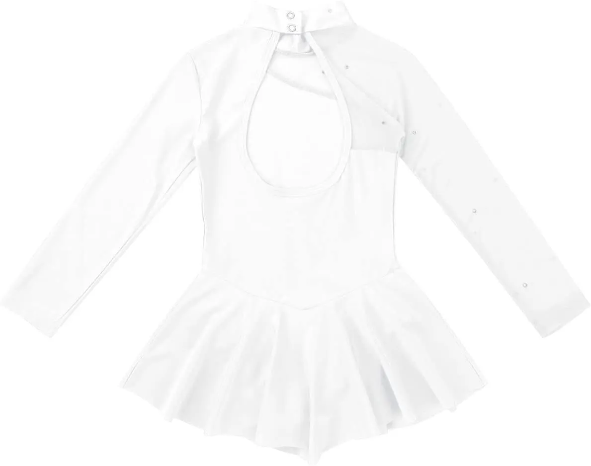 Kids Girls Figure Ice Skating Dress Mock Turtleneck Sparkly Ballet Dance Gymnastic Leotard Costumes