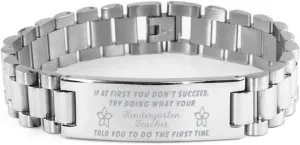 Kindergarten Teacher Bracelet, If at first you don't succeed, try doing what your athletic trainer told you to do the first time., Stainless Steel Courage Inspirational Wristband, Ladder Style