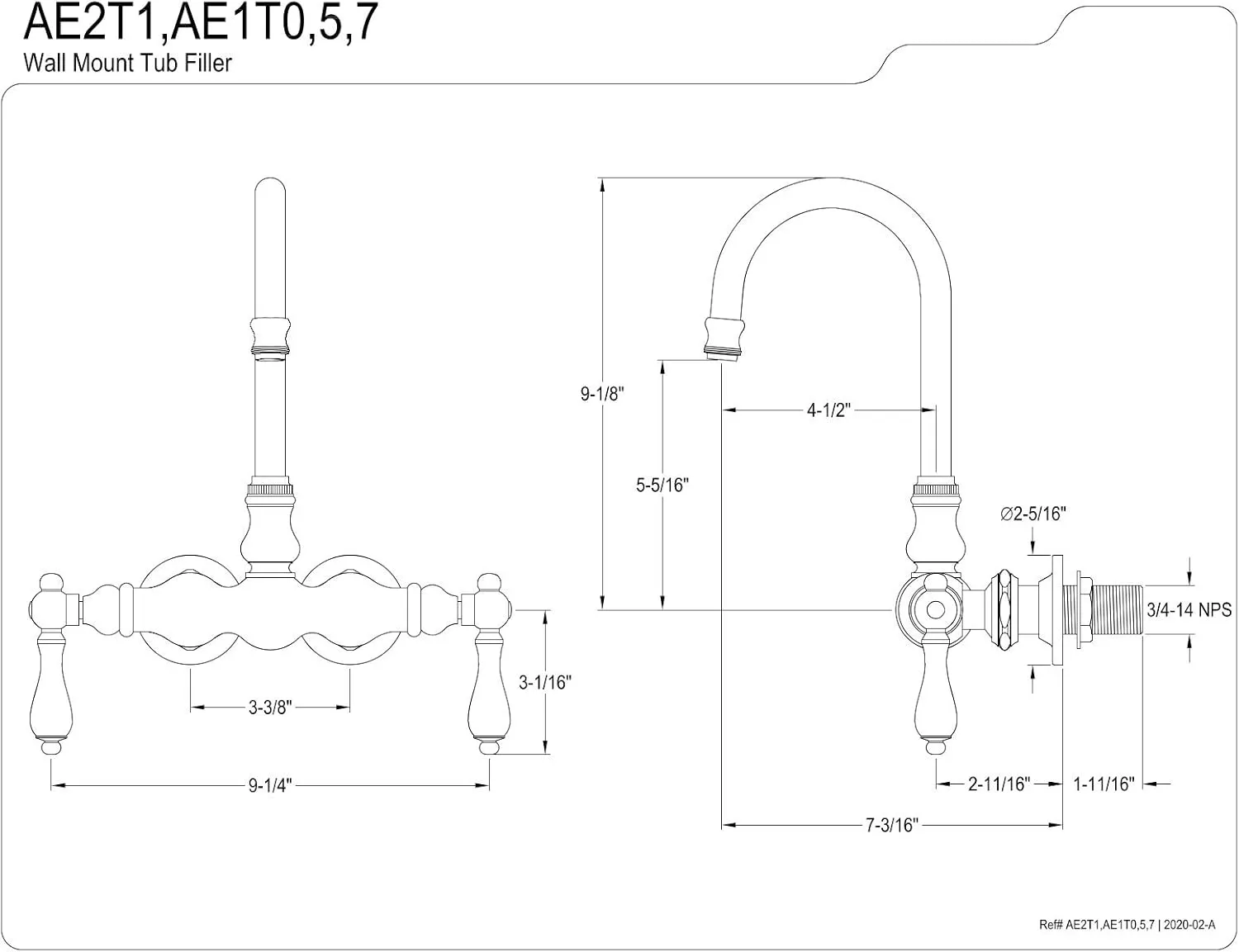 Kingston Brass AE1T0 Aqua Vintage Clawfoot Tub Faucet, Matte Black