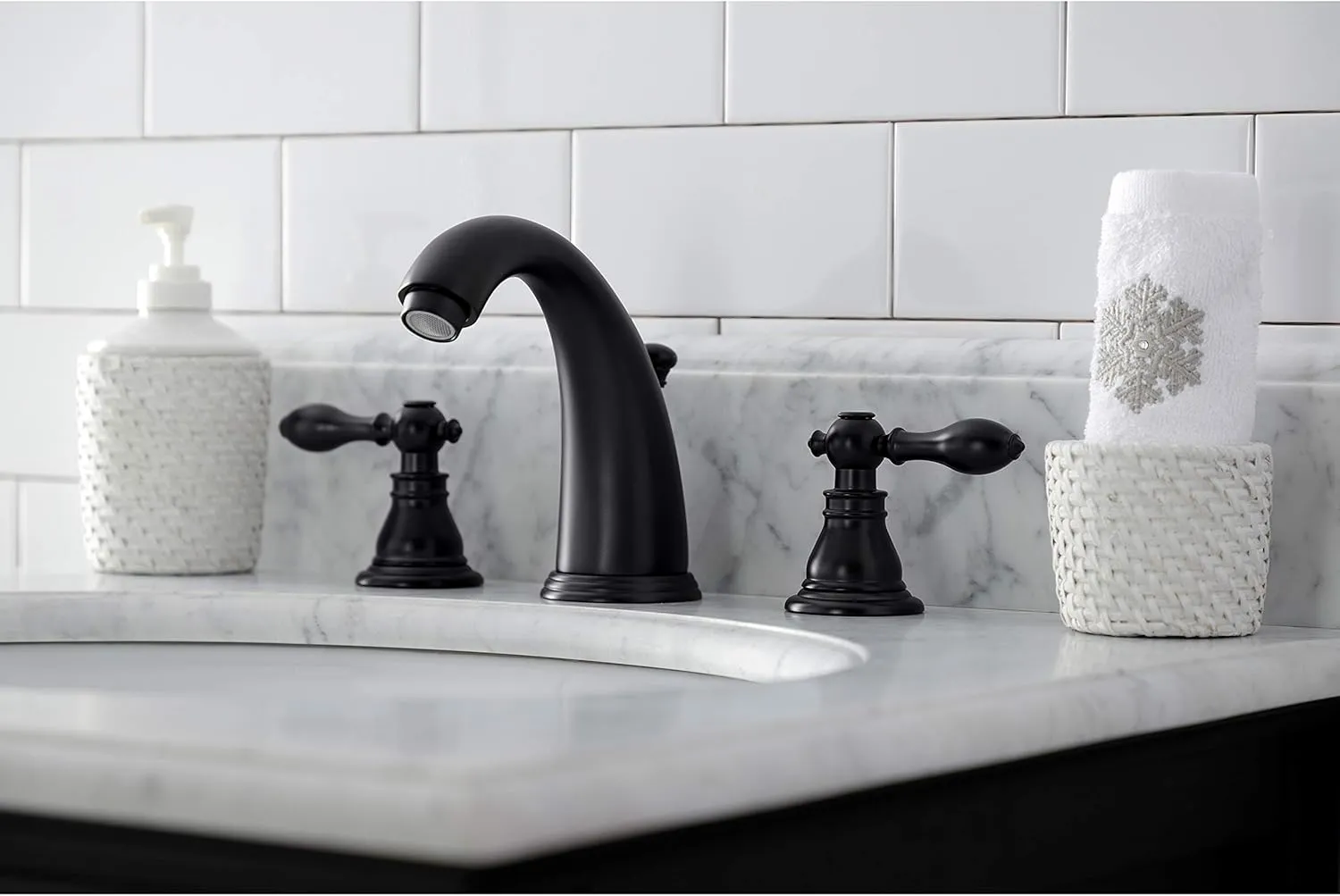 Kingston Brass KB980ACL American Classic Widespread Bathroom Faucet with Retail Pop-Up, Matte Black