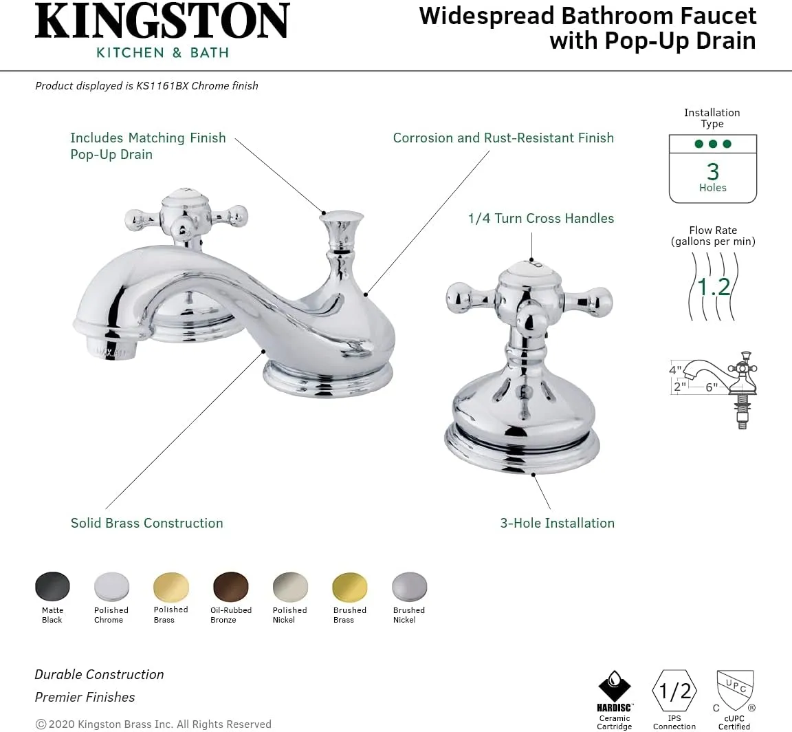 Kingston Brass KS1160BX Vintage Widespread Bathroom Faucet, 5-1/2", Matte Black