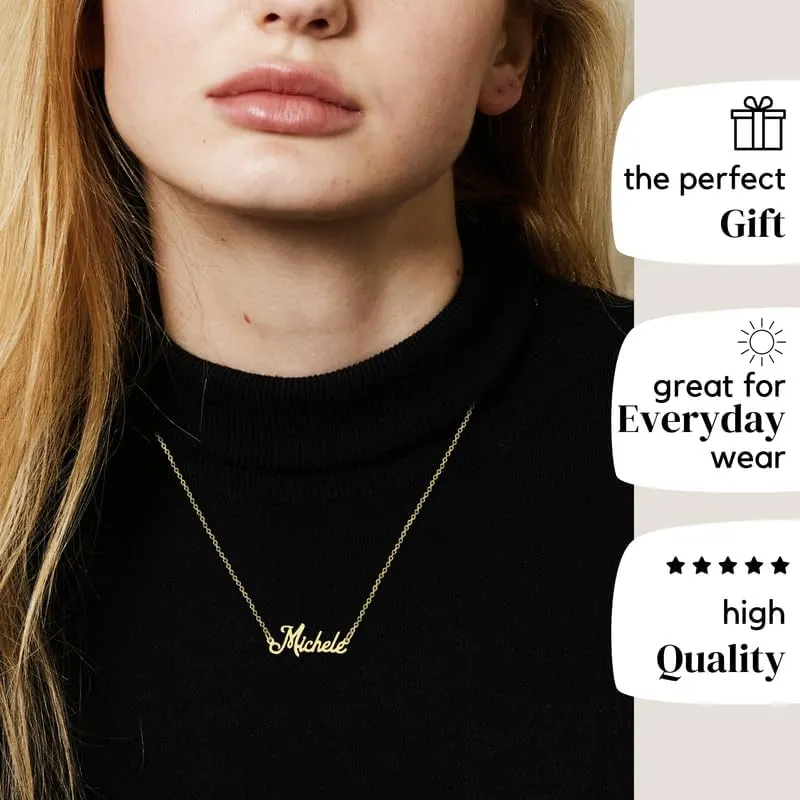 KISPER 18K Gold Plated Stainless Steel Personalized Name Pendant Necklace