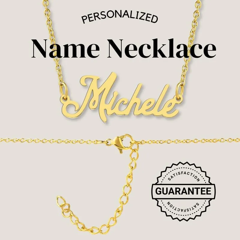 KISPER 18K Gold Plated Stainless Steel Personalized Name Pendant Necklace