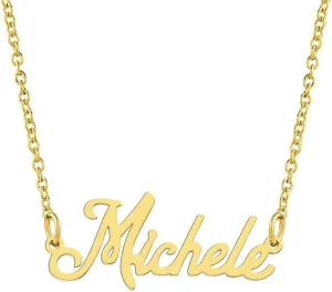KISPER 18K Gold Plated Stainless Steel Personalized Name Pendant Necklace
