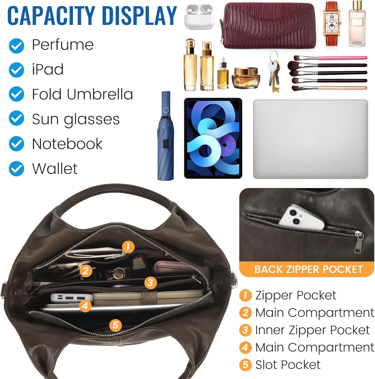 KOGTLA Vegan Leather Purses for Women with Detachable Satchel Strap, Ladies Handbags, Tote Hobo Bags with Top Handle