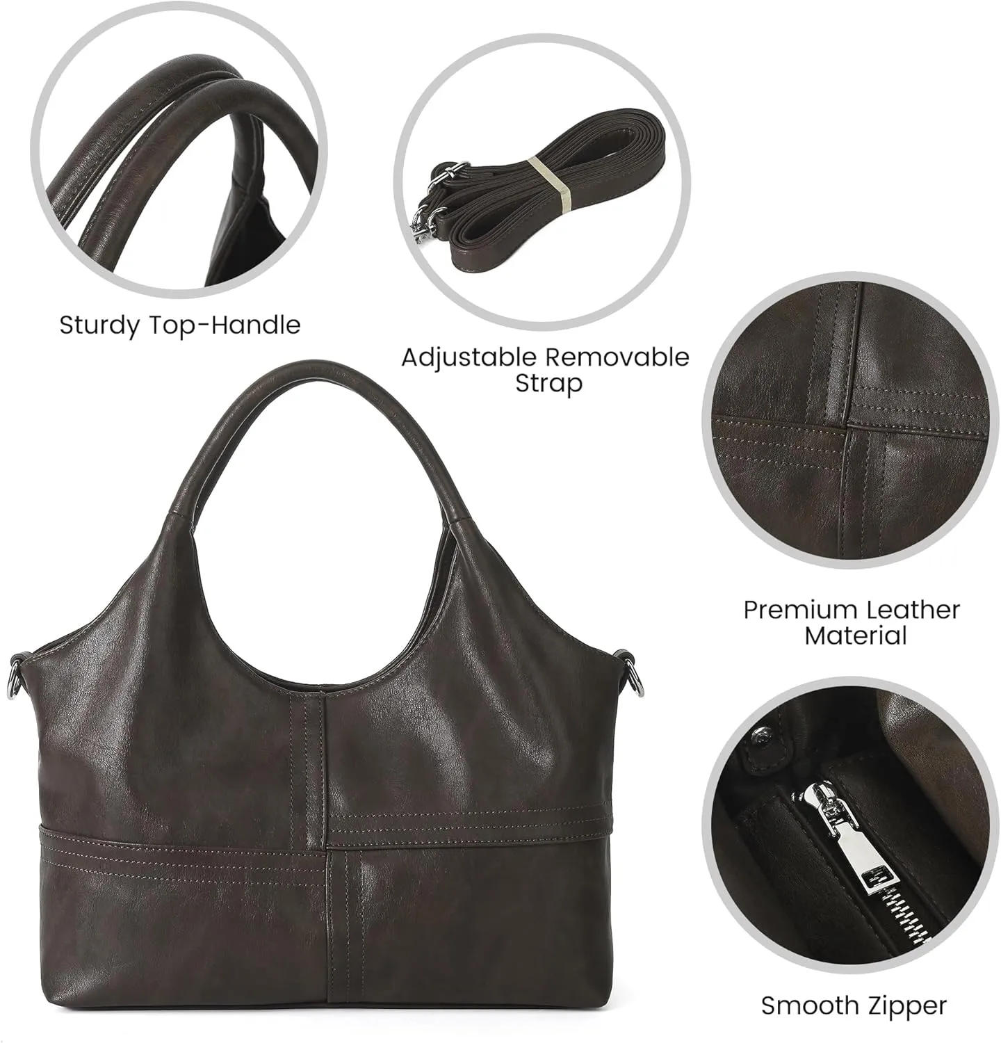 KOGTLA Vegan Leather Purses for Women with Detachable Satchel Strap, Ladies Handbags, Tote Hobo Bags with Top Handle