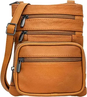 Krediz Leather Crossbody purses for Women - travel bag with 4 Zippers, Soft & Durable Purses for Women Trendy