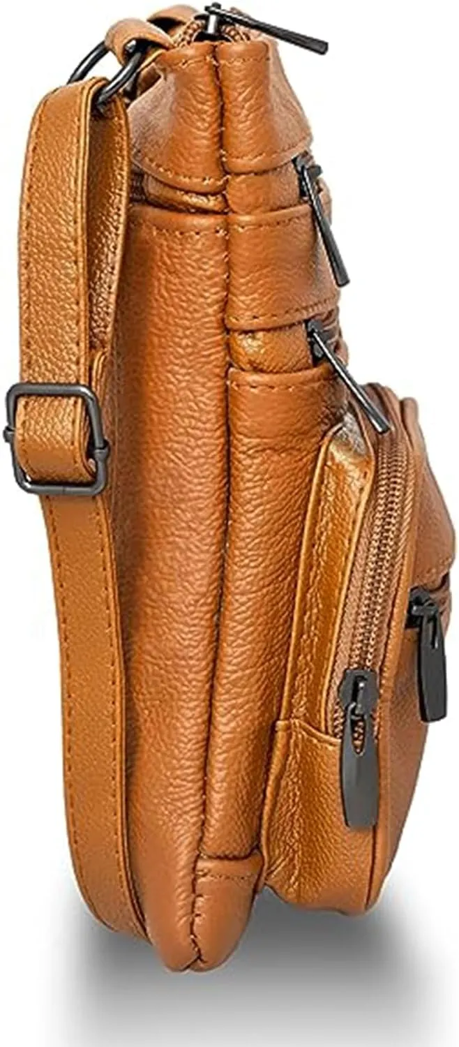 Krediz Leather Crossbody purses for Women - travel bag with 4 Zippers, Soft & Durable Purses for Women Trendy