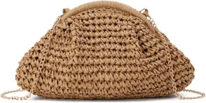 KUANG! Clutch Handbag for Women Woven Straw Dumpling Bag Summer Beach Clutch Crossbody Purses