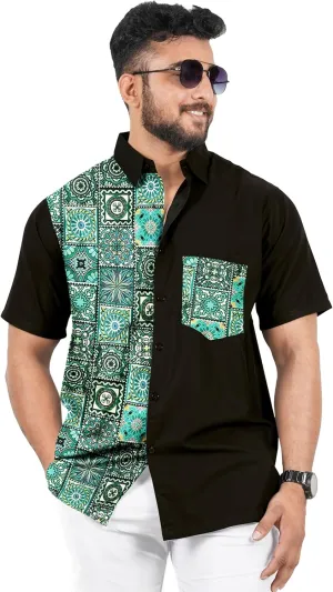 LA LEELA Men's Hawaiian Shirt Summer Untuckit
