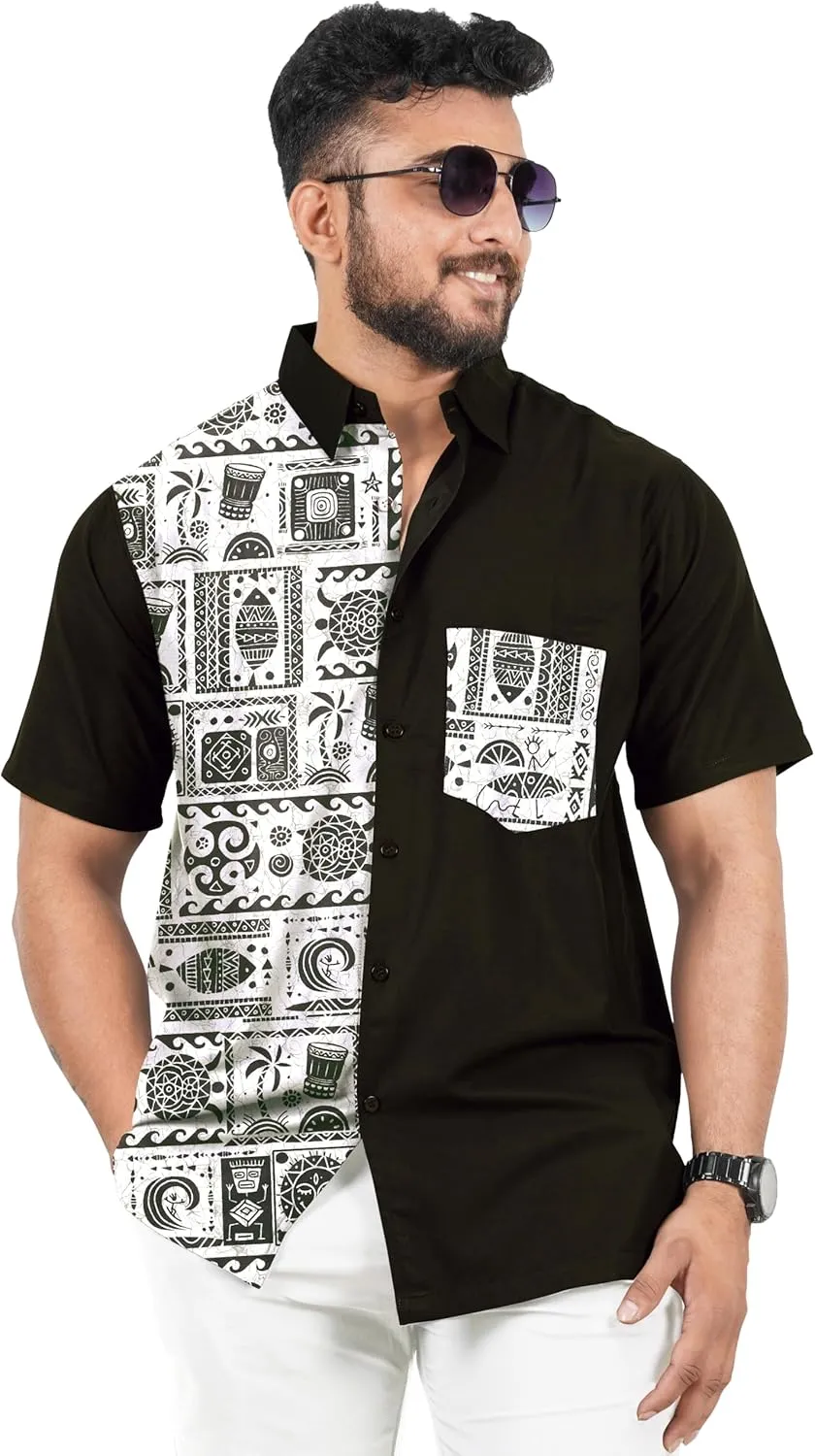 LA LEELA Men's Hawaiian Shirt Summer Untuckit